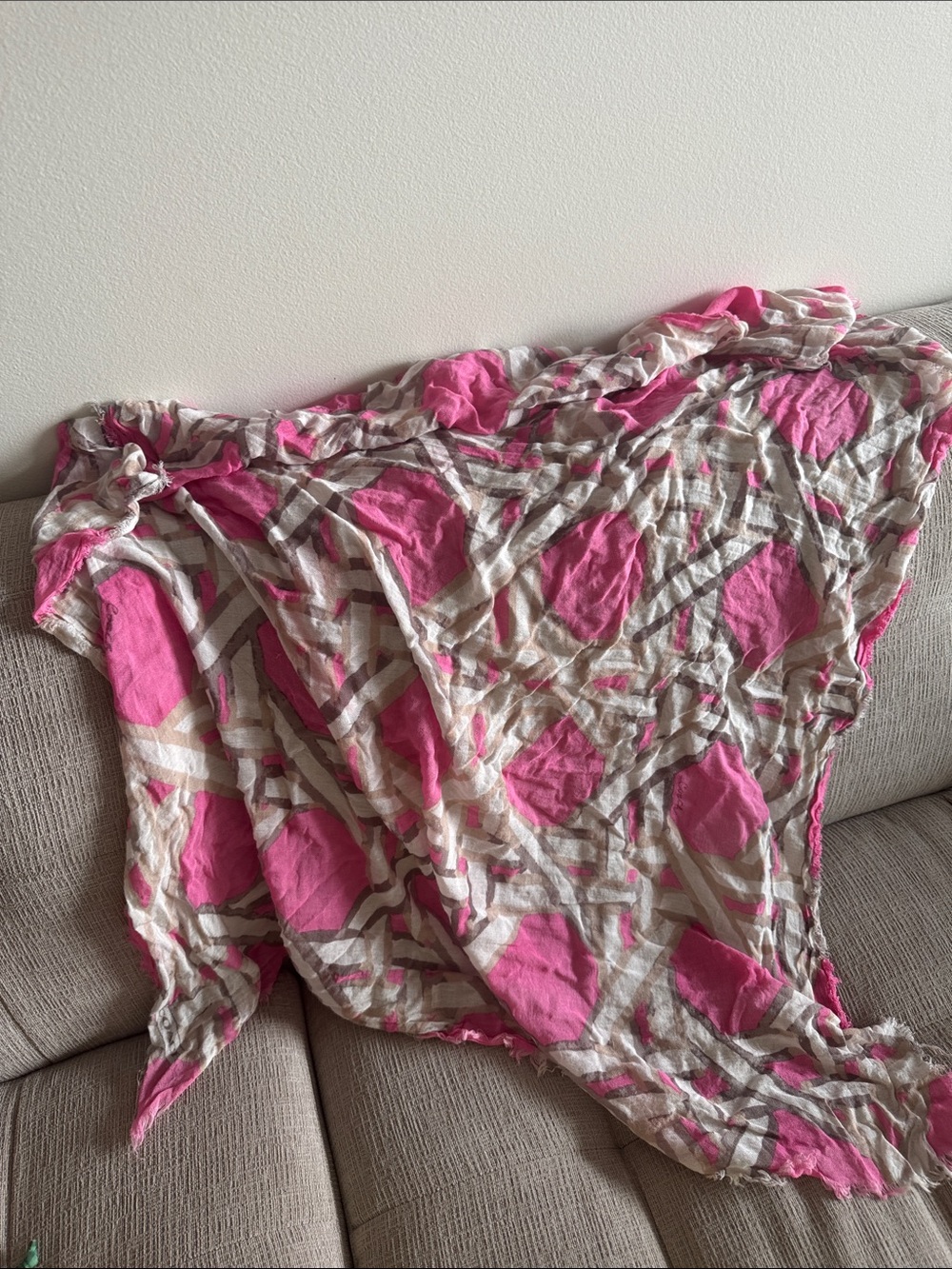 Pink and Cream Geometric Lightweight Scarf